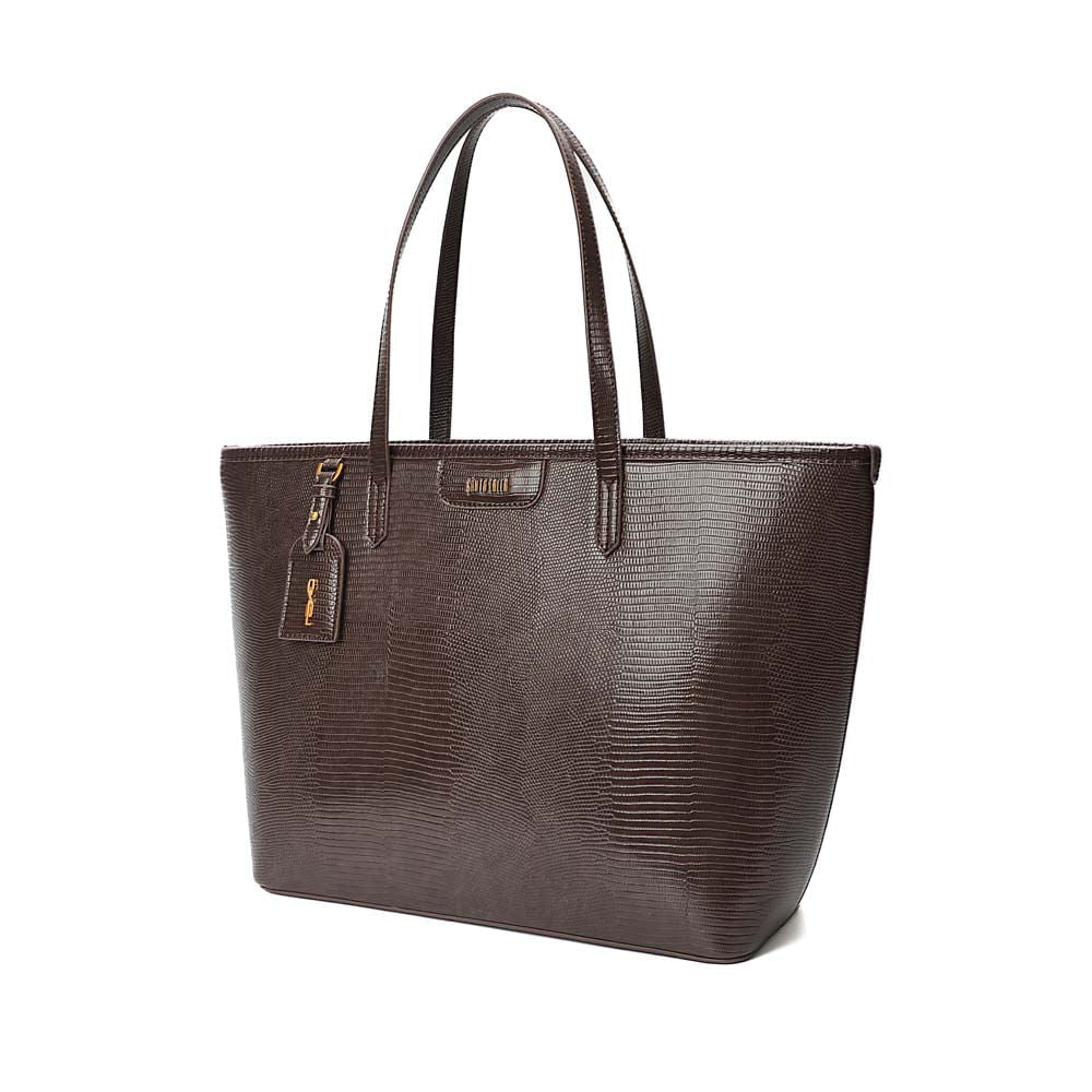 Bolsa Shopper Santa Lolla Marrom Croco Pingente