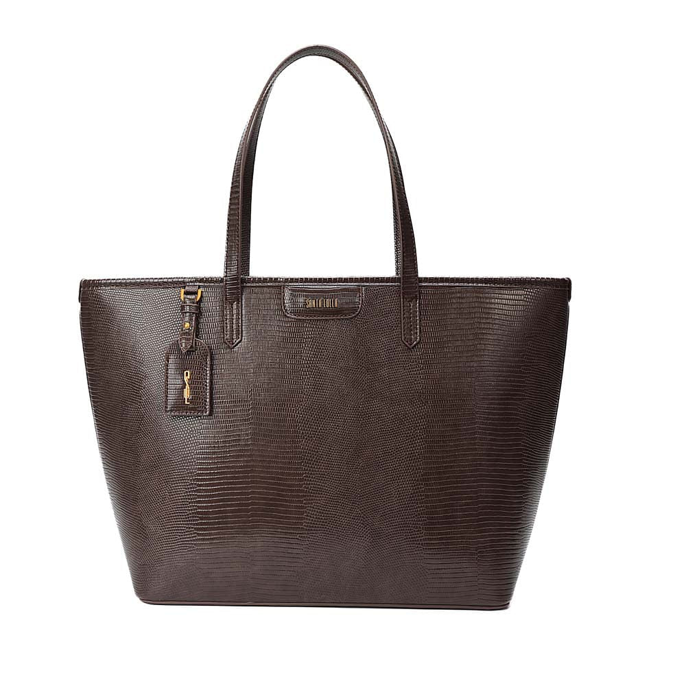 Bolsa Shopper Santa Lolla Marrom Croco Pingente