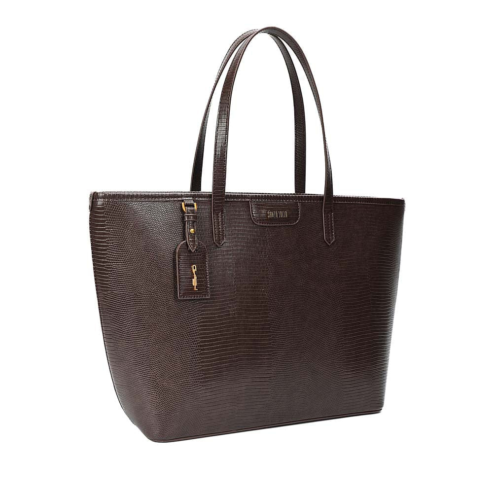 Bolsa Shopper Santa Lolla Marrom Croco Pingente