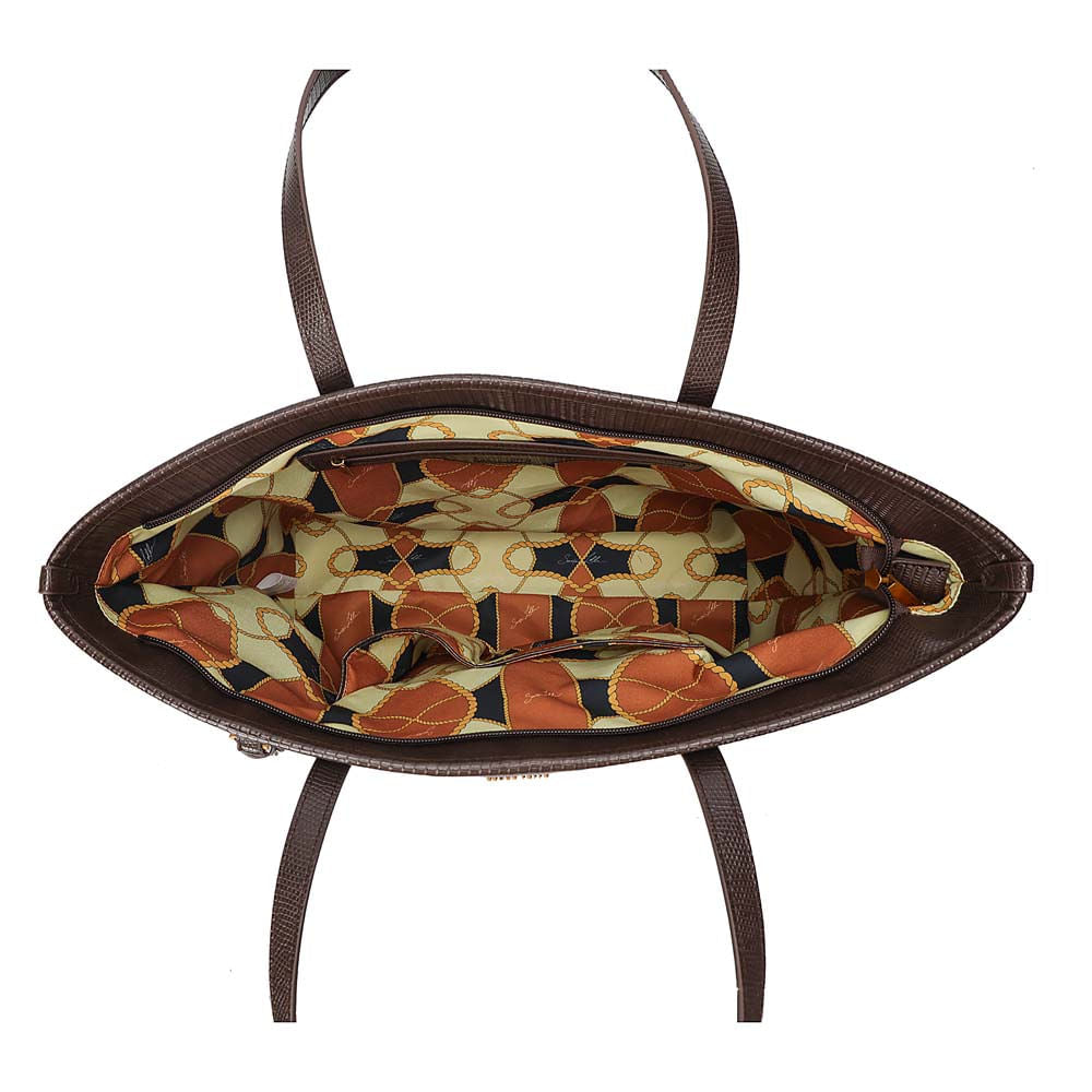 Bolsa Shopper Santa Lolla Marrom Croco Pingente