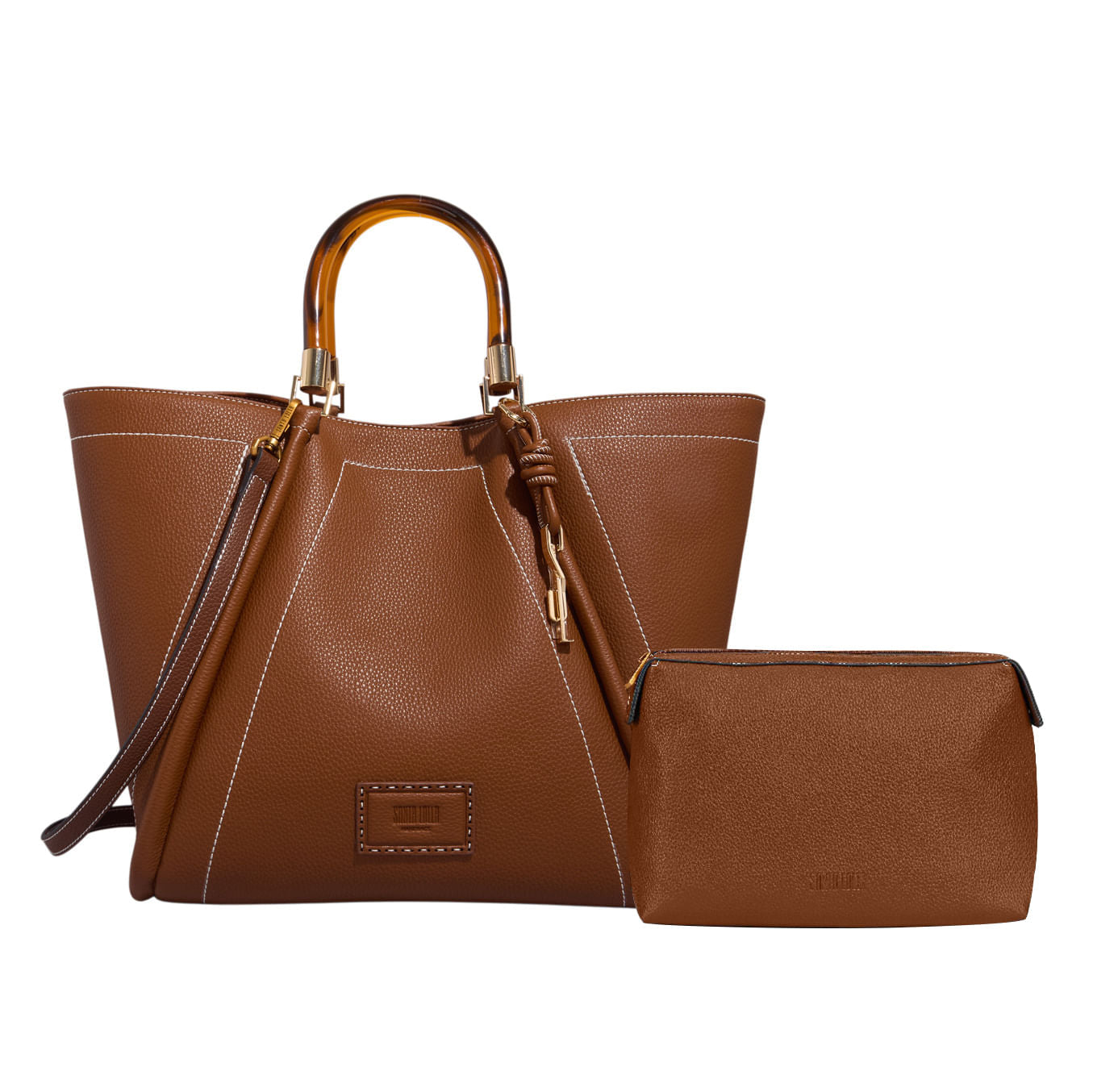 Bolsa Shopper Santa Lolla Marrom Pesponto Com Necessaire