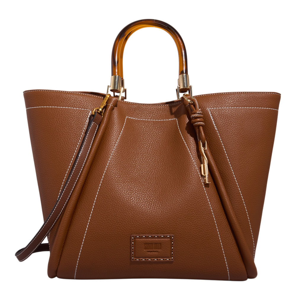 Bolsa Shopper Santa Lolla Marrom Pesponto Com Necessaire