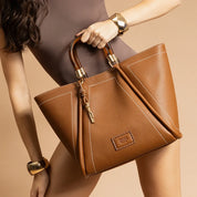 Bolsa Shopper Santa Lolla Marrom Pesponto Com Necessaire