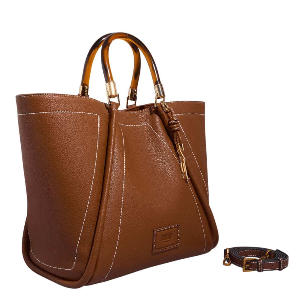 Bolsa Shopper Santa Lolla Marrom Pesponto Com Necessaire