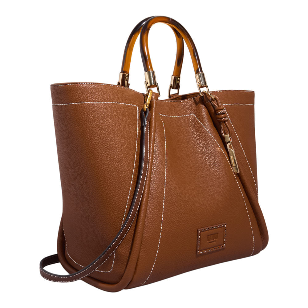 Bolsa Shopper Santa Lolla Marrom Pesponto Com Necessaire