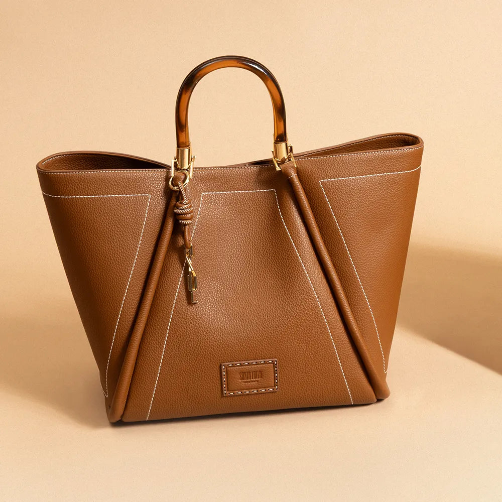 Bolsa Shopper Santa Lolla Marrom Pesponto Com Necessaire