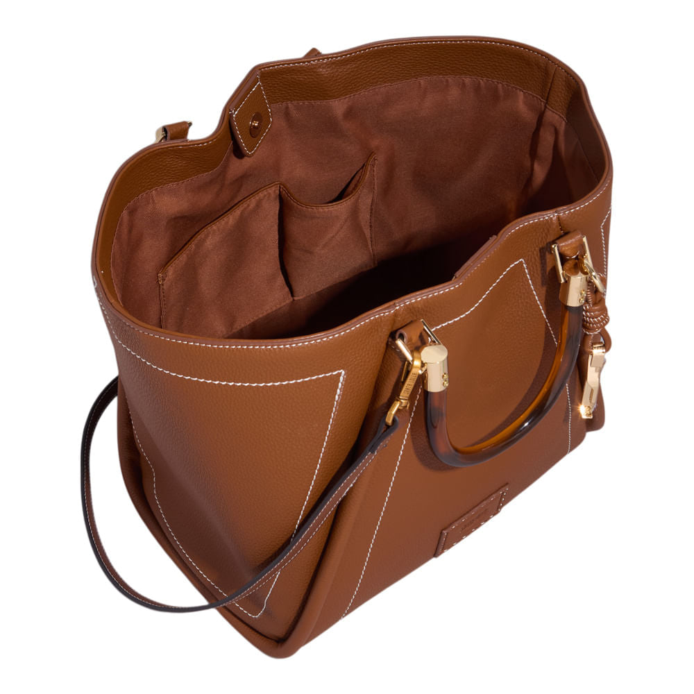 Bolsa Shopper Santa Lolla Marrom Pesponto Com Necessaire