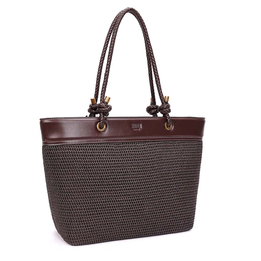 Bolsa Shopper Santa Lolla Marrom Tramado Alça Trançada