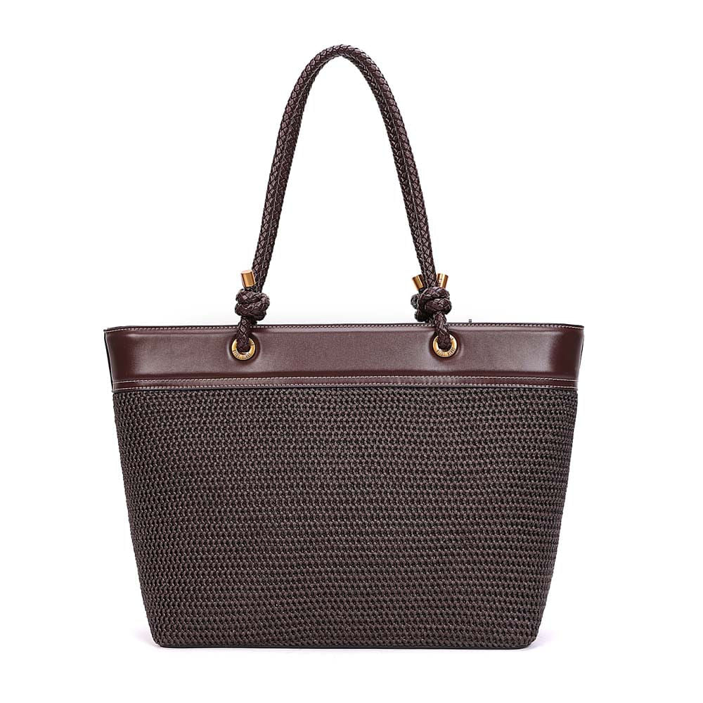 Bolsa Shopper Santa Lolla Marrom Tramado Alça Trançada