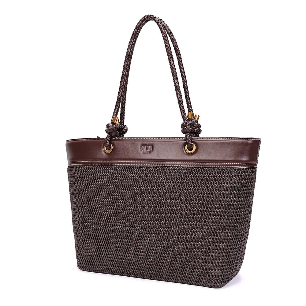Bolsa Shopper Santa Lolla Marrom Tramado Alça Trançada