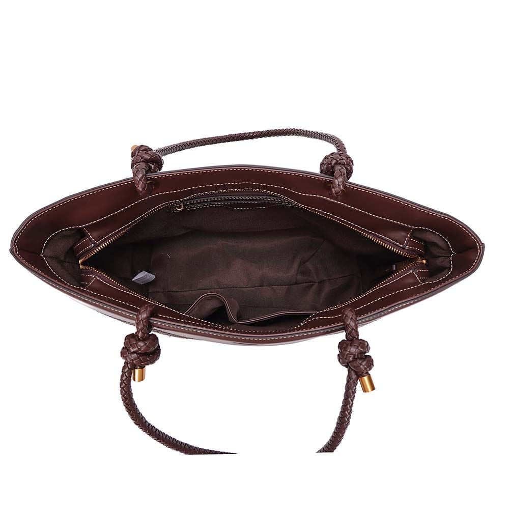 Bolsa Shopper Santa Lolla Marrom Tramado Alça Trançada