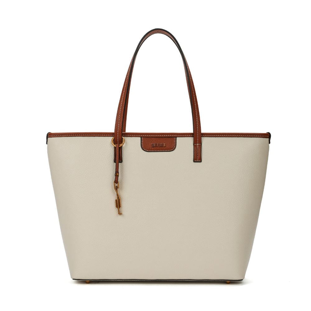 Bolsa Shopper Santa Lolla Off White Viés Marrom