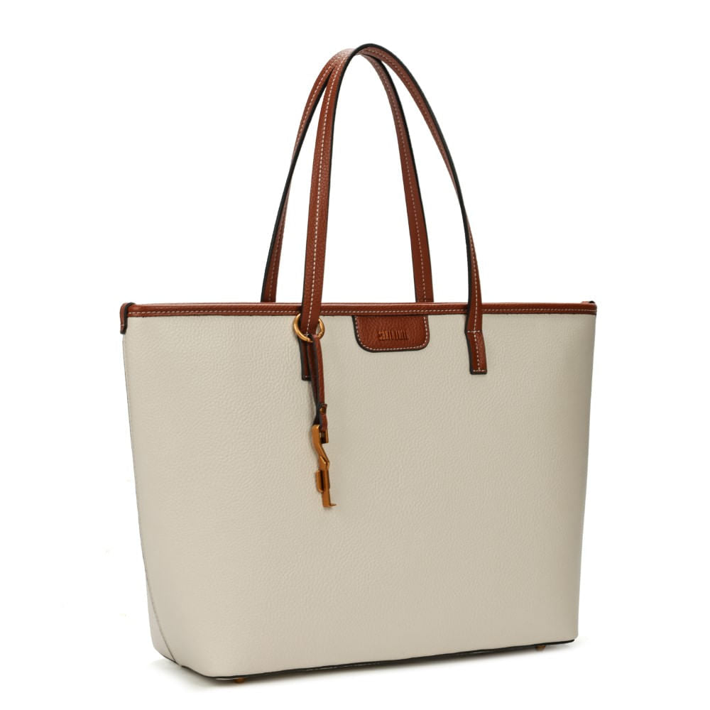 Bolsa Shopper Santa Lolla Off White Viés Marrom