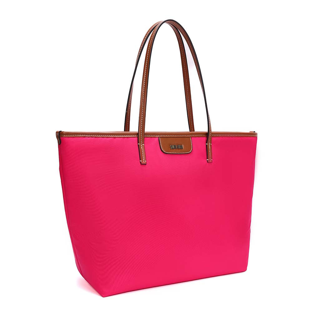 Bolsa Shopper Santa Lolla Pink Nylon Alça Marrom