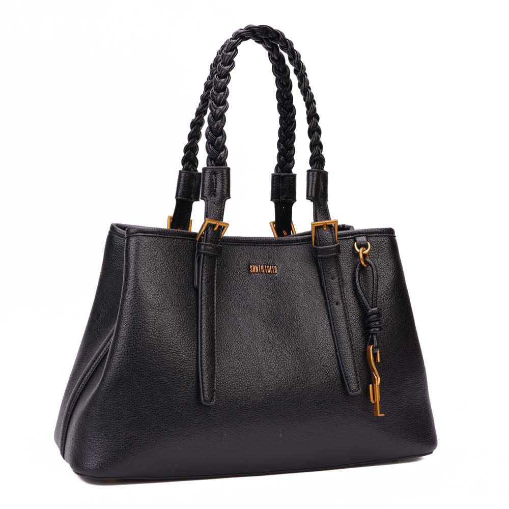 Bolsa Shopper Santa Lolla Preta Alça Trançada