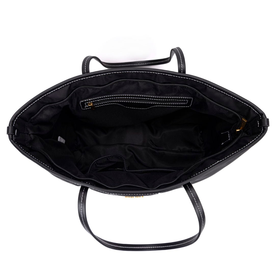 Bolsa Shopper Santa Lolla Preta Costura Contrastante