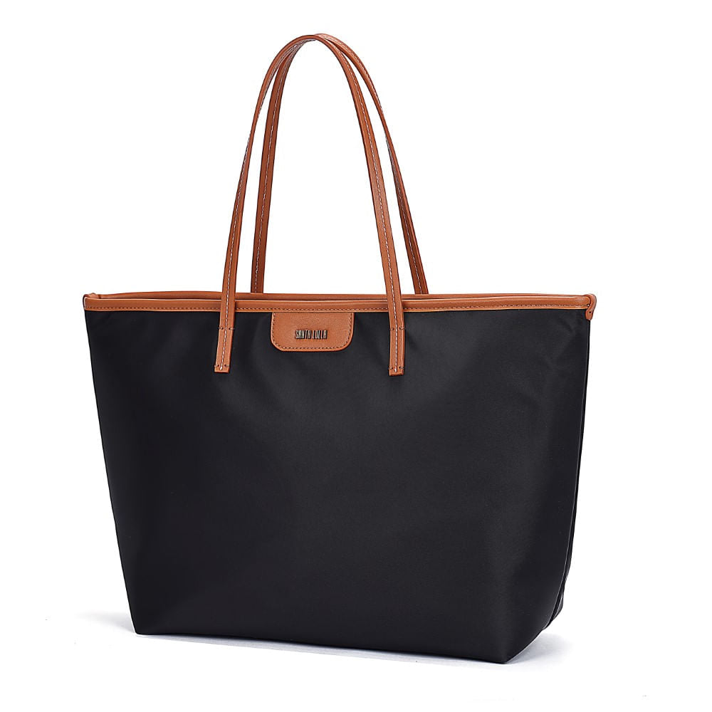 Bolsa Shopper Santa Lolla Preta Nylon Alça Caramelo