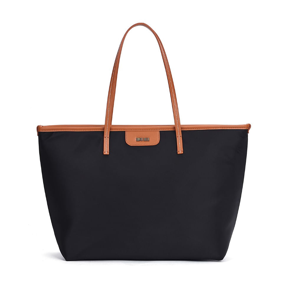 Bolsa Shopper Santa Lolla Preta Nylon Alça Caramelo