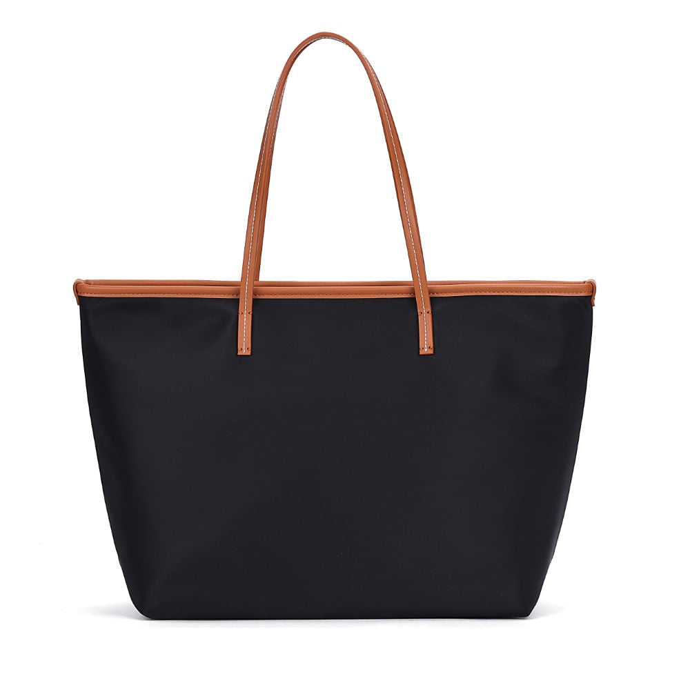 Bolsa Shopper Santa Lolla Preta Nylon Alça Caramelo