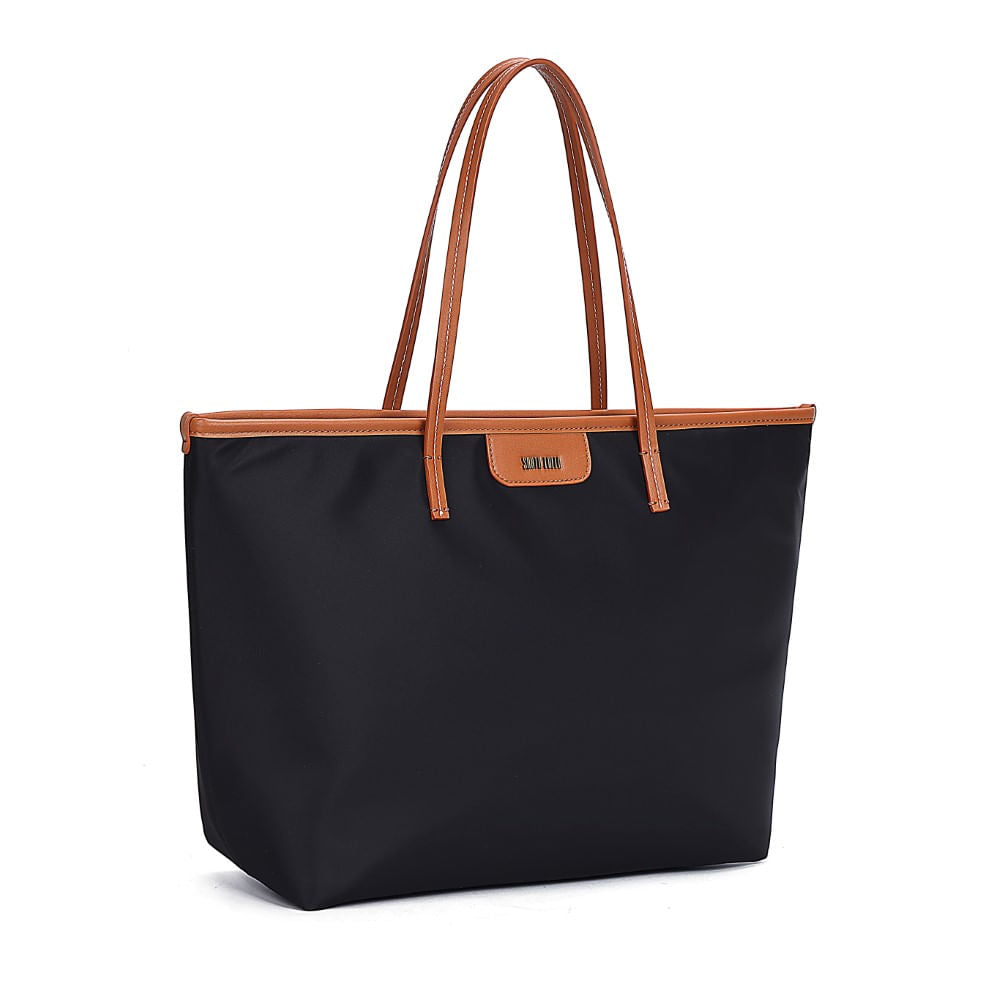 Bolsa Shopper Santa Lolla Preta Nylon Alça Caramelo