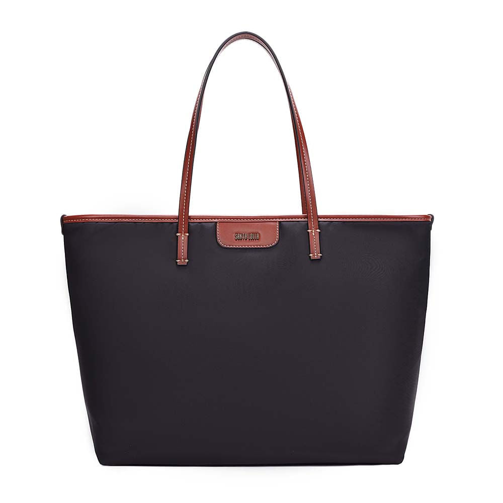 Bolsa Shopper Santa Lolla Preta Nylon Alça Caramelo