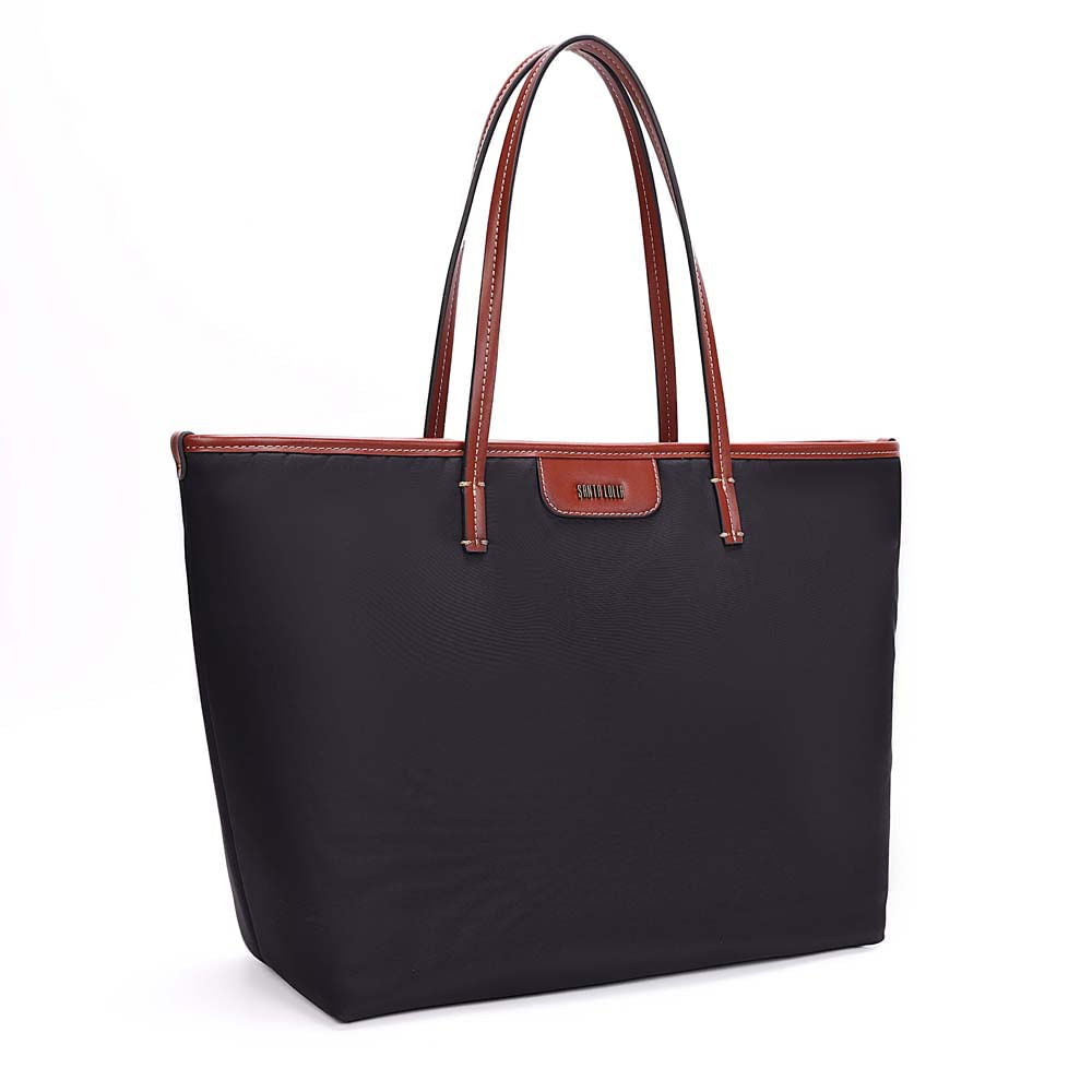 Bolsa Shopper Santa Lolla Preta Nylon Alça Caramelo