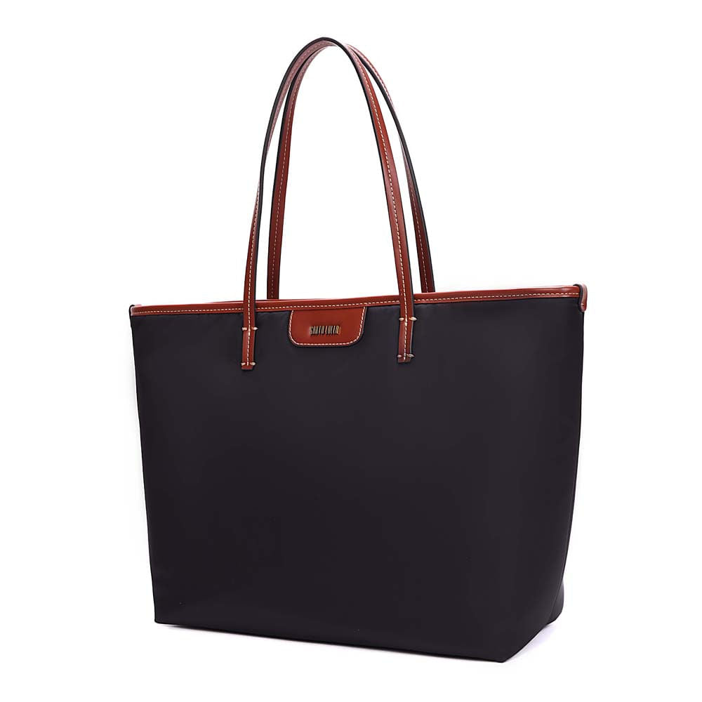 Bolsa Shopper Santa Lolla Preta Nylon Alça Caramelo
