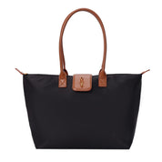 Bolsa Shopper Santa Lolla Preta Nylon Detalhe Caramelo