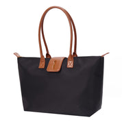 Bolsa Shopper Santa Lolla Preta Nylon Detalhe Caramelo