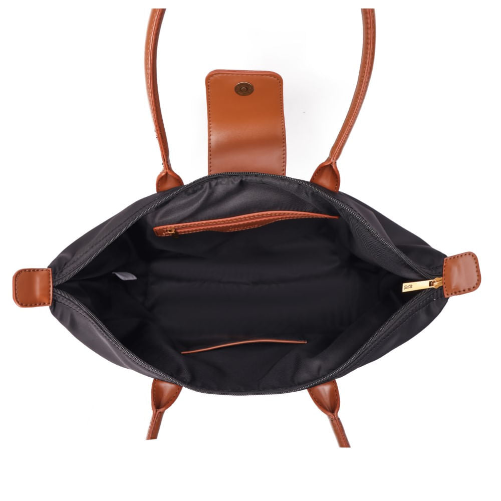 Bolsa Shopper Santa Lolla Preta Nylon Detalhe Caramelo