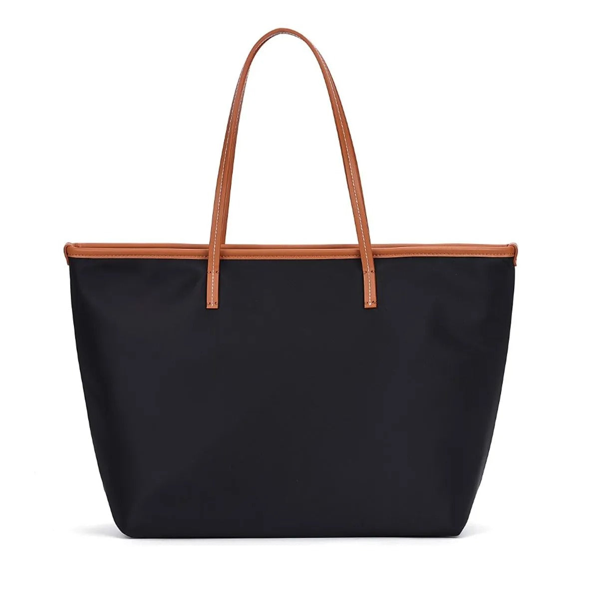 Bolsa Shopper Santa Lolla Preta Nylon Viés Caramelo