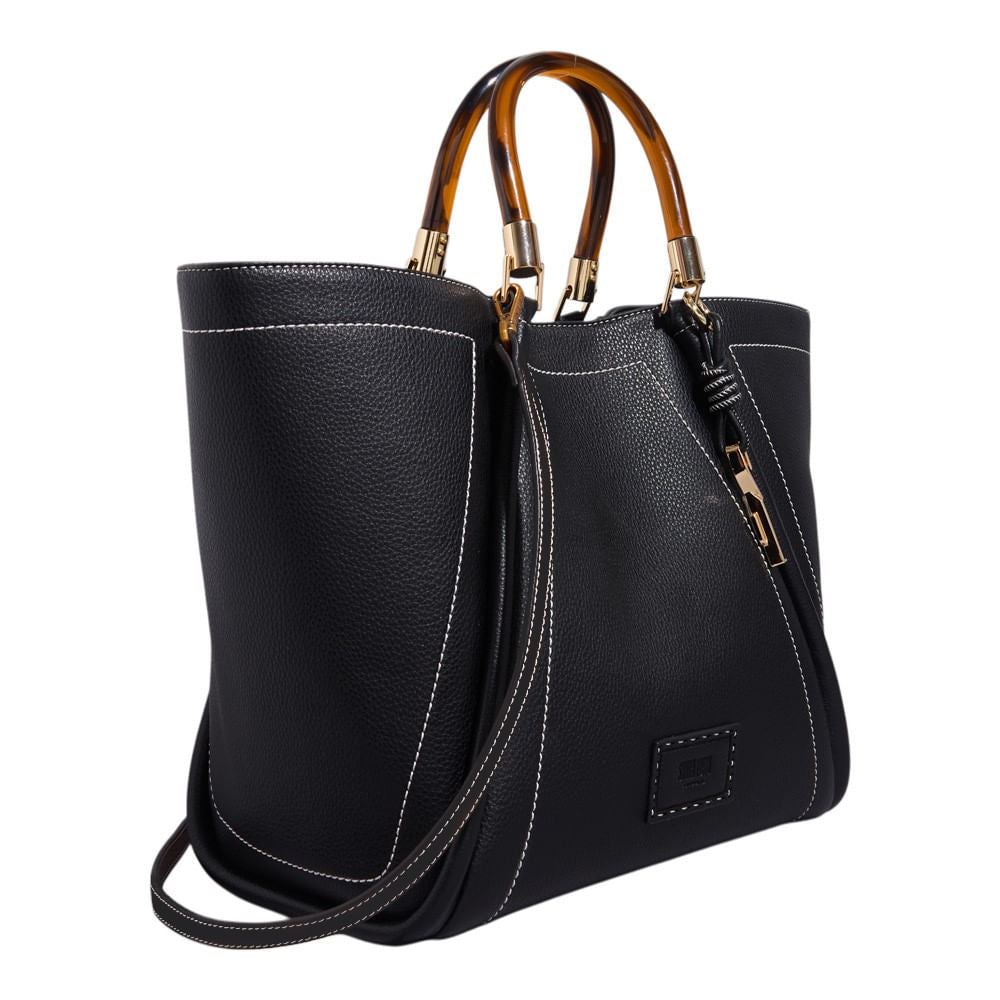 Bolsa Shopper Santa Lolla Preta Pesponto Com Necessaire