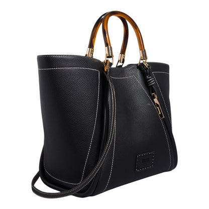 Bolsa Shopper Santa Lolla Preta Pesponto Com Necessaire