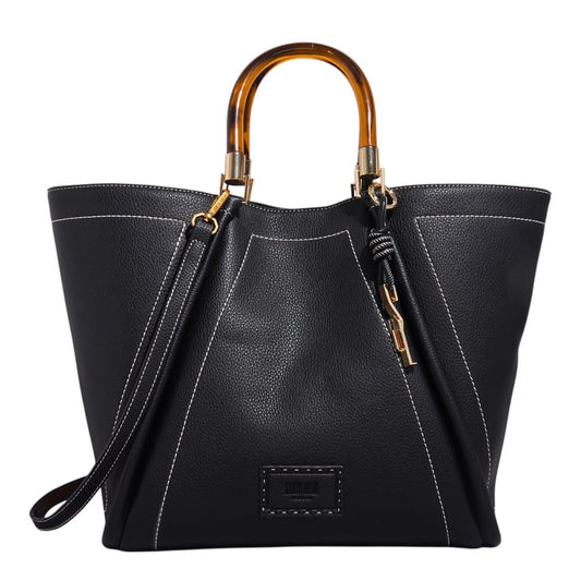 Bolsa Shopper Santa Lolla Preta Pesponto Com Necessaire