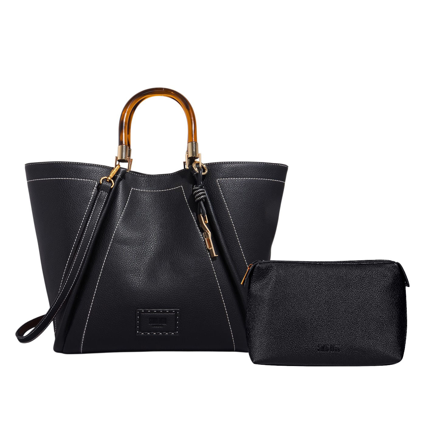 Bolsa Shopper Santa Lolla Preta Pesponto Com Necessaire