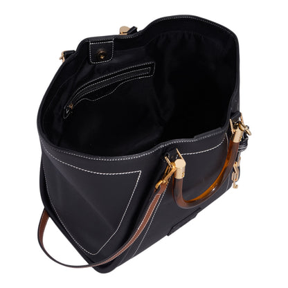 Bolsa Shopper Santa Lolla Preta Pesponto Com Necessaire