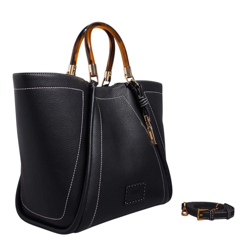 Bolsa Shopper Santa Lolla Preta Pesponto Com Necessaire