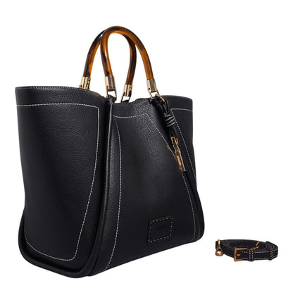 Bolsa Shopper Santa Lolla Preta Pesponto Com Necessaire