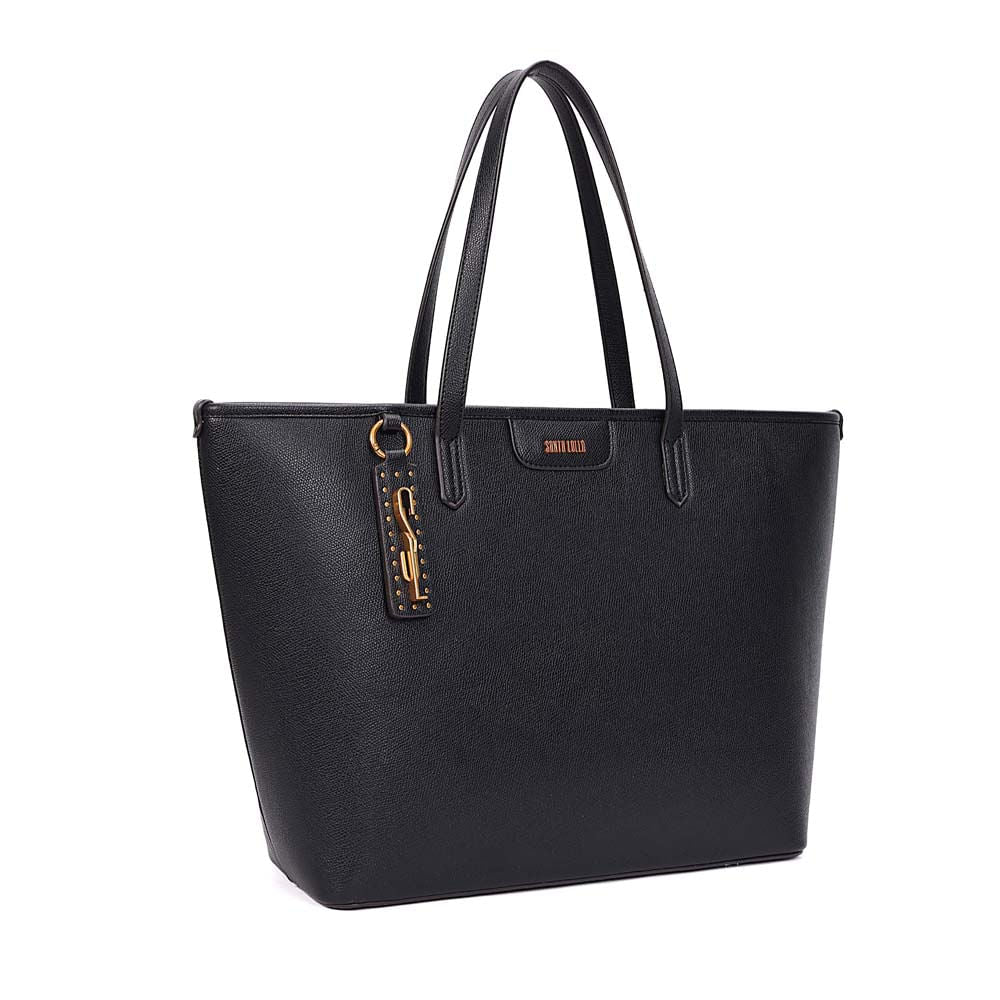 Bolsa Shopper Santa Lolla Preta Pingente Dourado