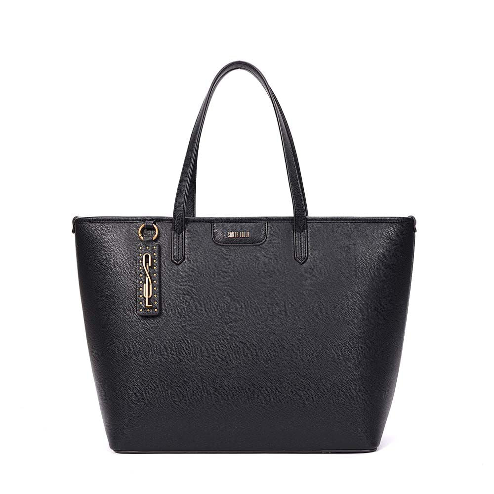 Bolsa Shopper Santa Lolla Preta Pingente Dourado
