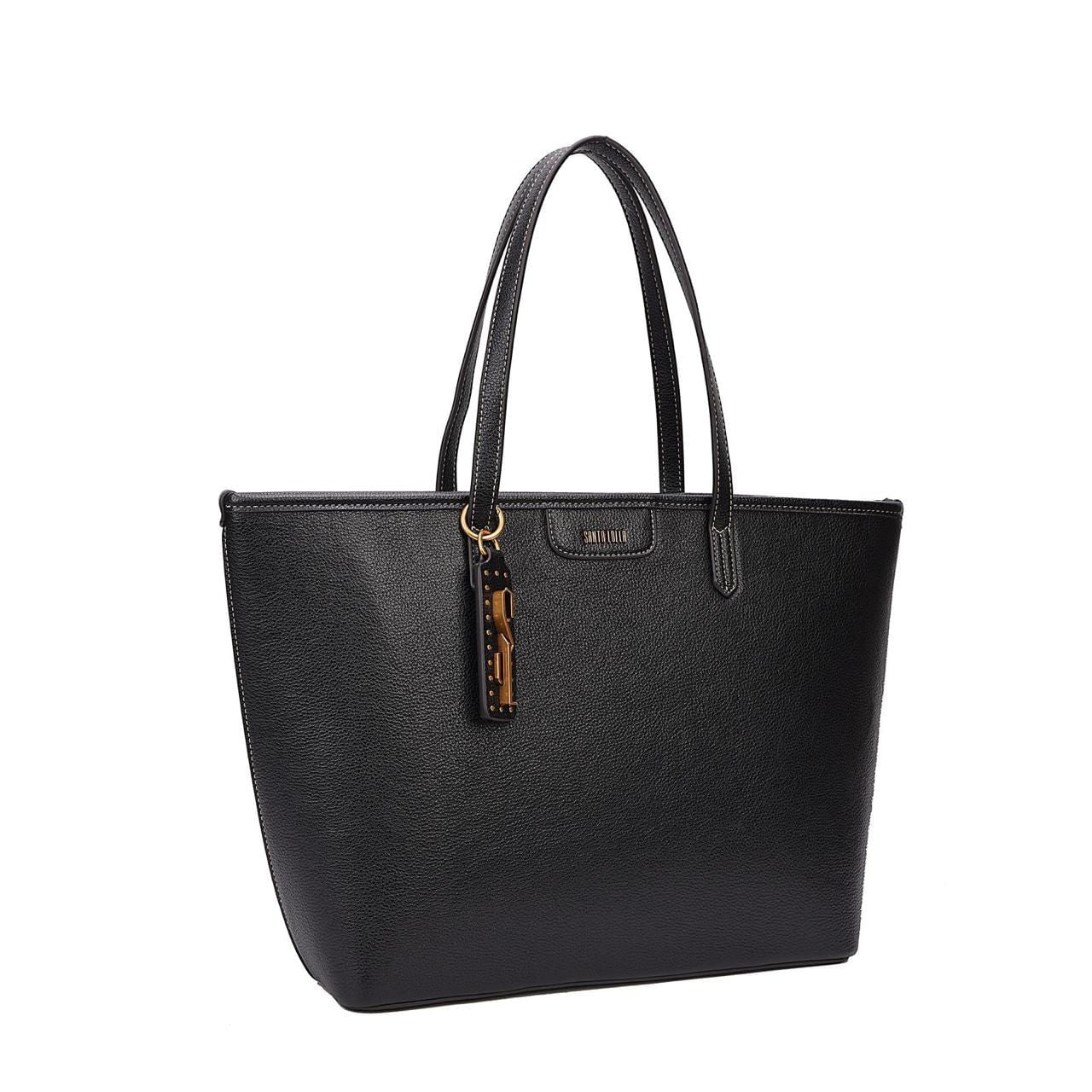 Bolsa Shopper Santa Lolla Preta Pingente Dourado