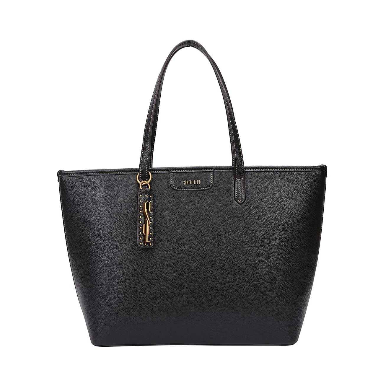 Bolsa Shopper Santa Lolla Preta Pingente Dourado