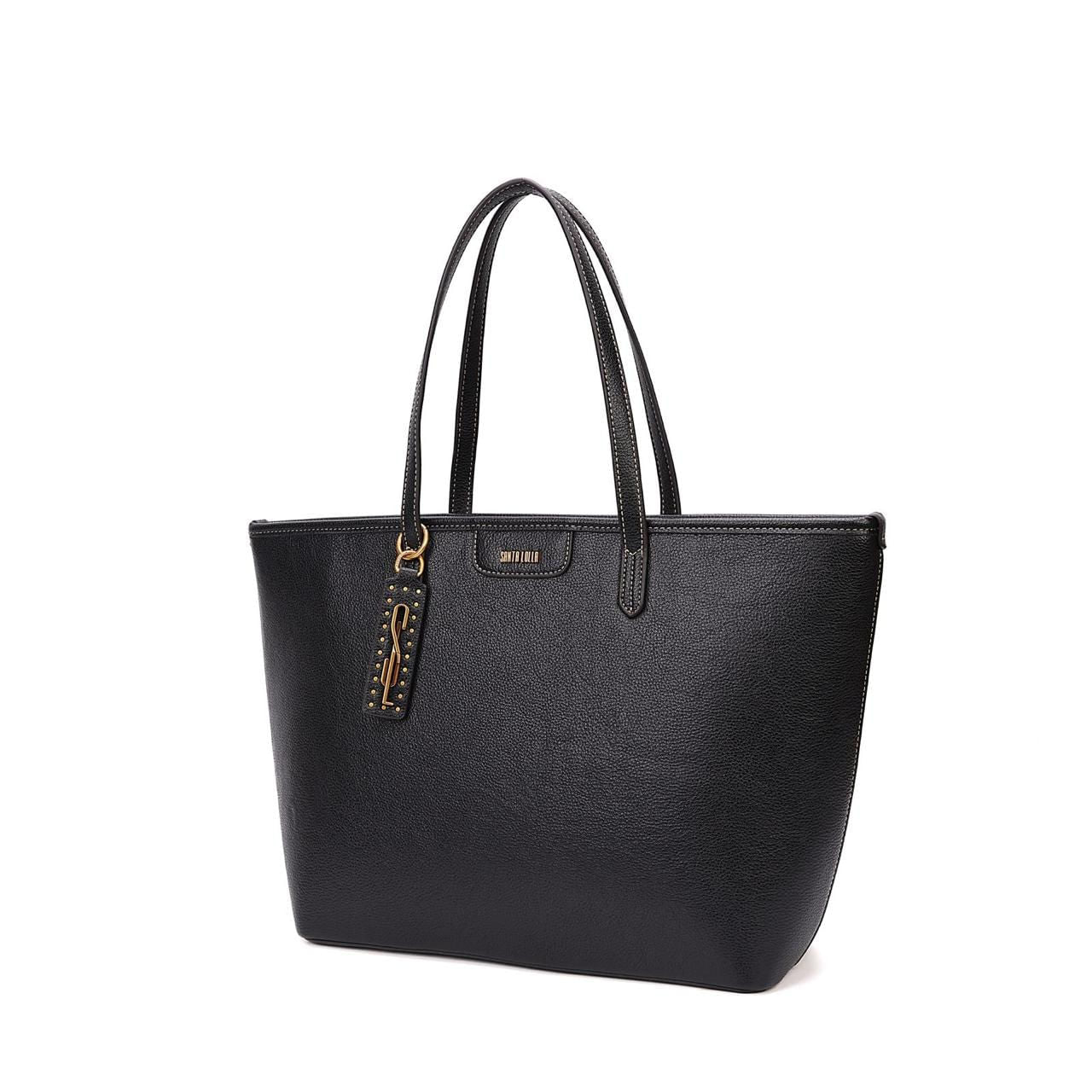 Bolsa Shopper Santa Lolla Preta Pingente Dourado