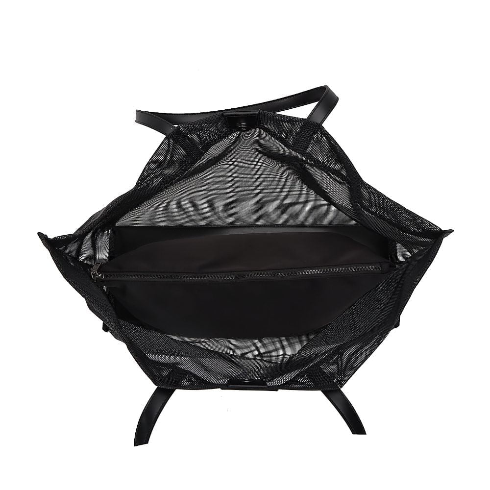 Bolsa Shopper Santa Lolla Preta Tela Mesh Grande