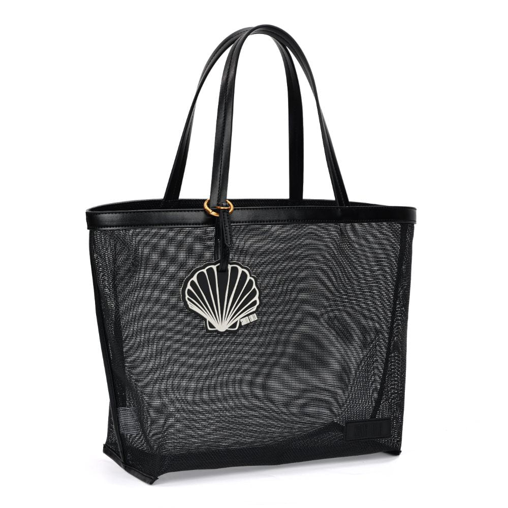 Bolsa Shopper Santa Lolla Preta Tela Pingente Concha