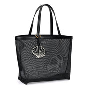 Bolsa Shopper Santa Lolla Preta Tela Pingente Concha
