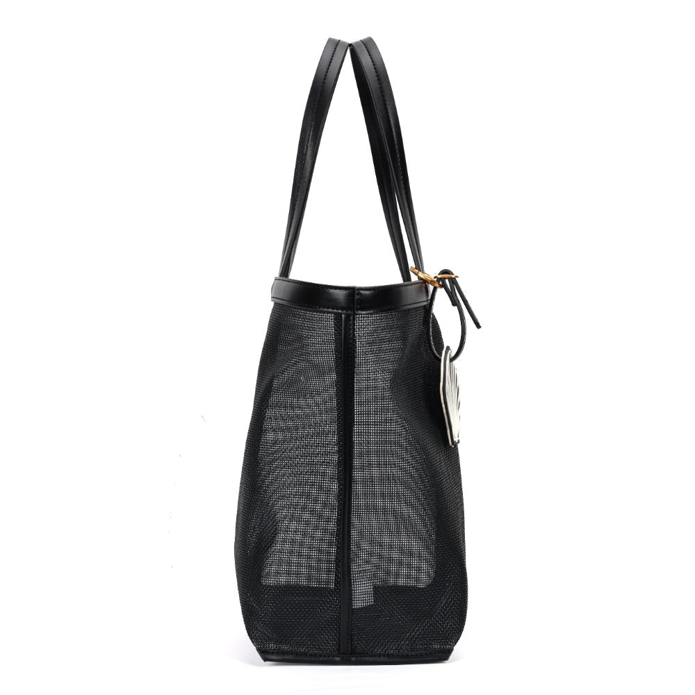 Bolsa Shopper Santa Lolla Preta Tela Pingente Concha