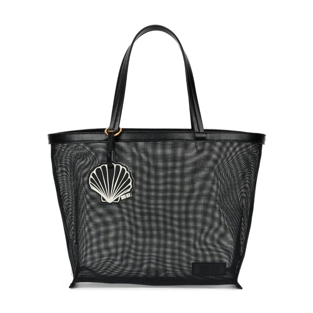 Bolsa Shopper Santa Lolla Preta Tela Pingente Concha