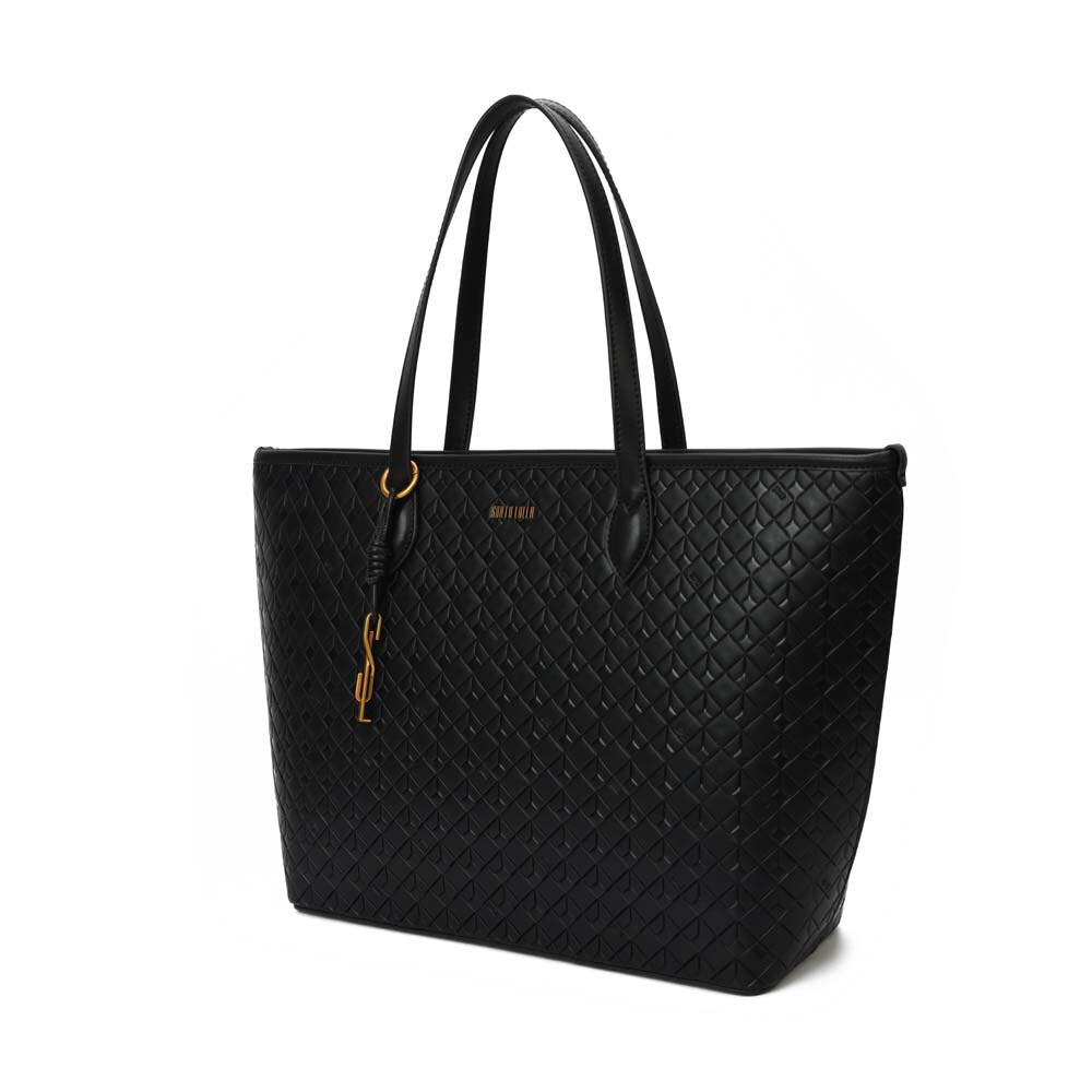 Bolsa Shopper Santa Lolla Preta Textura Cubos Detalhes Dourados