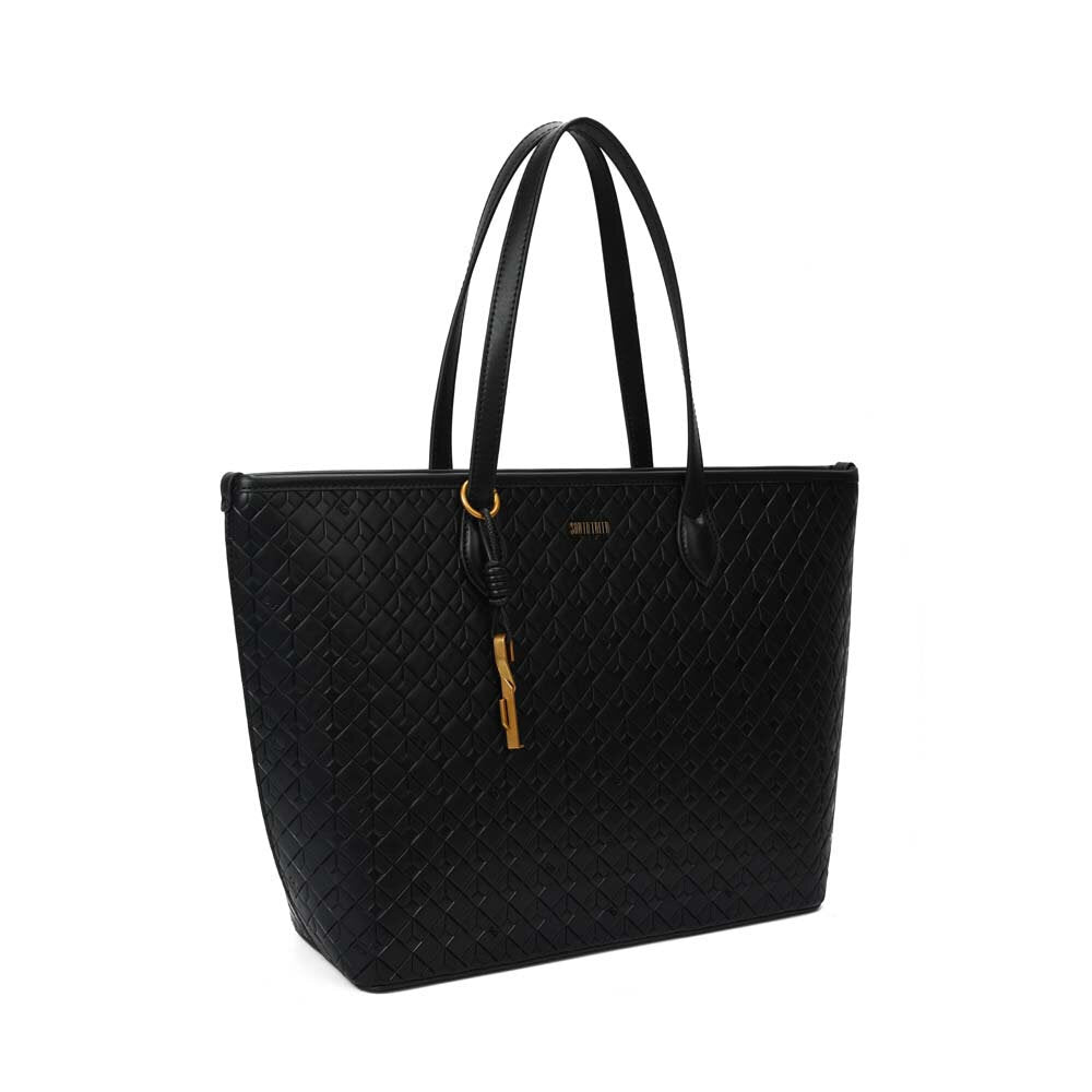 Bolsa Shopper Santa Lolla Preta Textura Cubos Detalhes Dourados
